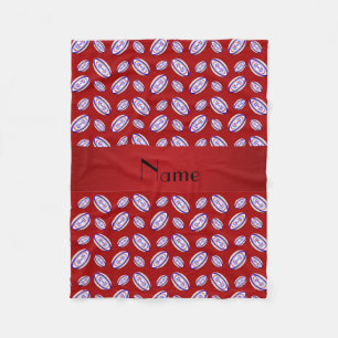 Personalised name red rugby balls fleece blanket