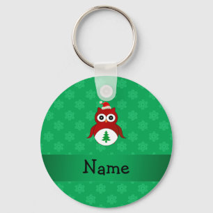 Personalised name red santa owl green snowflakes key ring