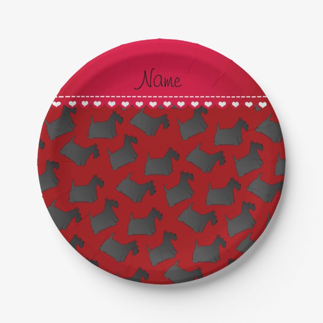 Personalised name red scottish terrier dogs paper plate (Front)