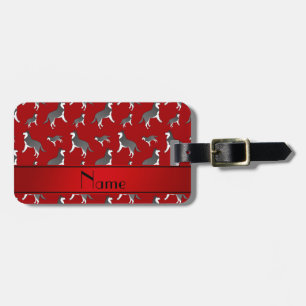Personalised name red siberian husky dogs luggage tag