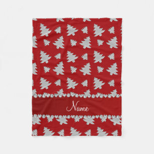 Personalised name red silver christmas trees fleece blanket