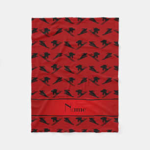 Personalised name red ski pattern fleece blanket
