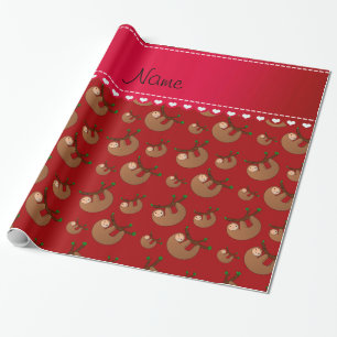 Personalised name red sloth pattern wrapping paper