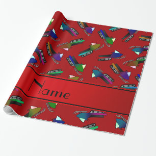 Personalised name red snowmobiles wrapping paper