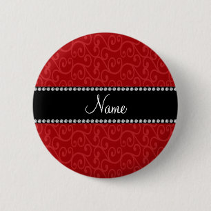 Personalised name red swirls 6 cm round badge