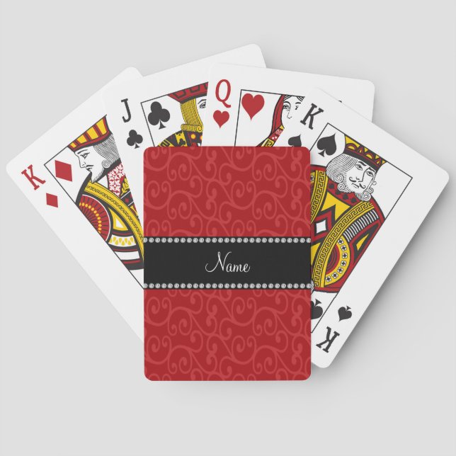 Personalised name red swirls playing cards (Back)