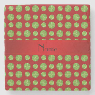 Personalised name red tennis balls pattern stone coaster