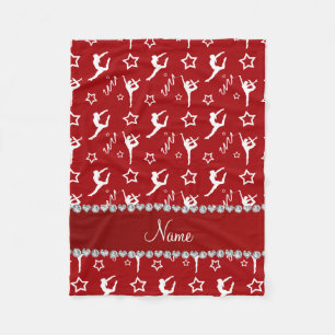 Personalised name red white gymnastics stars fleece blanket