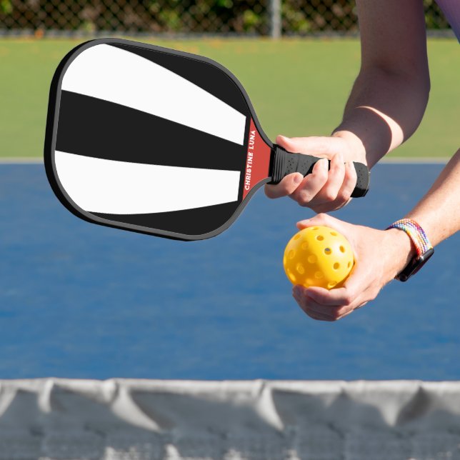 Personalised Name Red & White Stripes Two Tone Pickleball Paddle (Insitu)