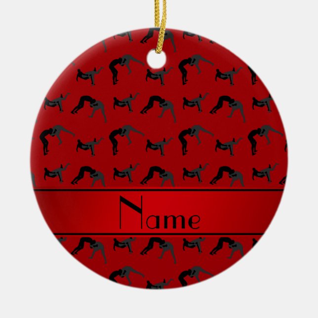 Personalised name red wrestling silhouettes ceramic ornament (Front)