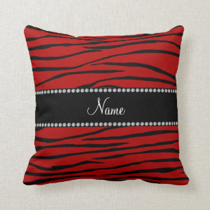 Personalised name red zebra stripes cushion