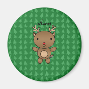 Personalised name reindeer green christmas trees magnet