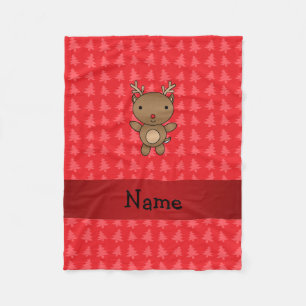 Personalised name reindeer red christmas trees fleece blanket