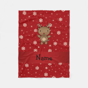 Personalised name reindeer red snowflakes fleece blanket