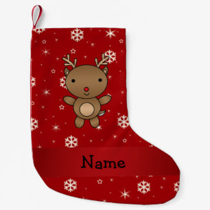 Personalised name reindeer red snowflakes small christmas stocking