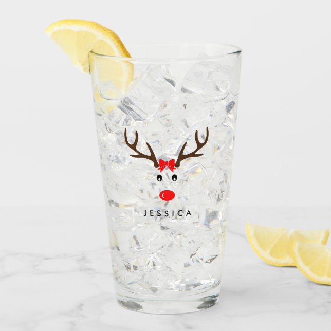 Personalised Name Reindeer Xmas Holiday Glass (Front Ice)