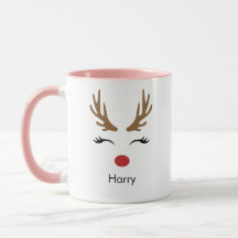 Personalised Name Reindeer Xmas Holiday Mug
