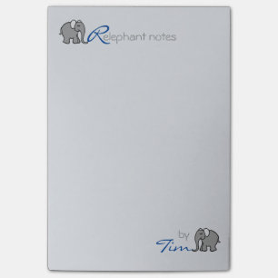 Personalised Name "RElephant Notes" Grey and Blue Post-it Notes