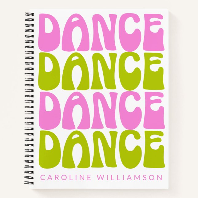Personalised Name Retro Dance Dancer Pink Green Notebook (Front)