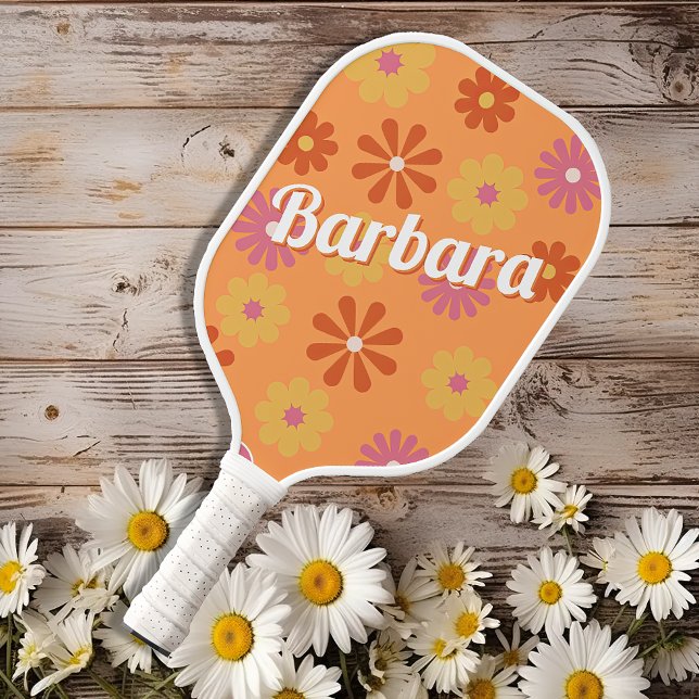 Personalised Name Retro Flower Power Pickleball Paddle (Creator Uploaded)
