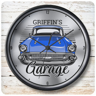 Personalised NAME Retro Hardtop Classic Car Garage Large Clock