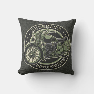 Personalised NAME Retro Military Motorcycle Biker Cushion