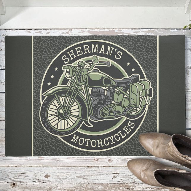 Personalised NAME Retro Military Motorcycle Biker Doormat (Creator Uploaded)