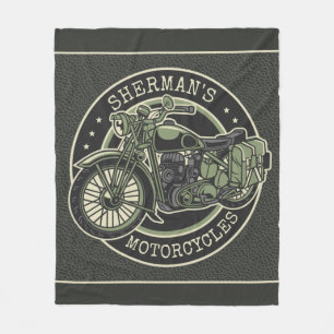 Personalised NAME Retro Military Motorcycle Biker Fleece Blanket