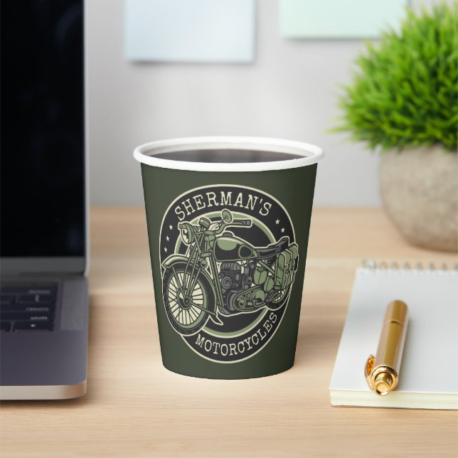 Personalised NAME Retro Military Motorcycle Biker Paper Cups (Insitu)