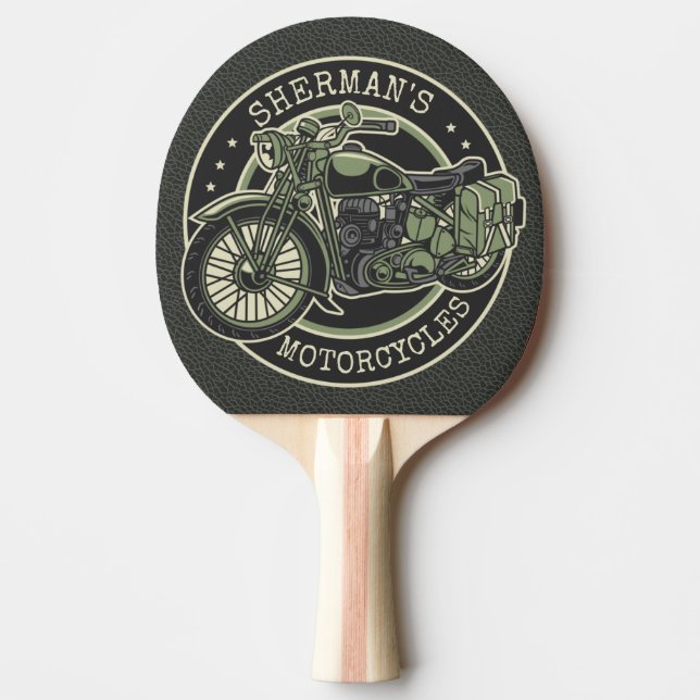 Personalised NAME Retro Military Motorcycle Biker Ping Pong Paddle (Front)