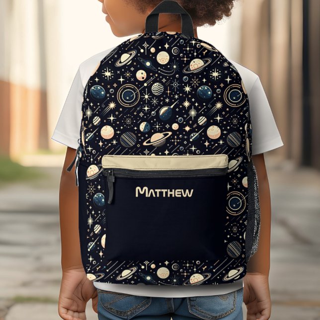 Personalised Name Retro Modern Outer Space Theme Printed Backpack (Creator Uploaded)