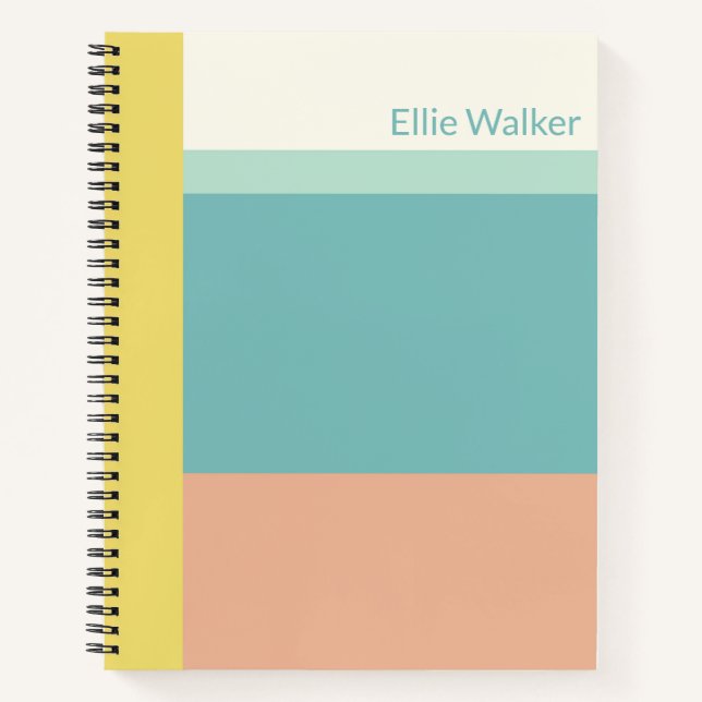Personalised Name Retro Pastel Colour Block Writin Notebook (Front)