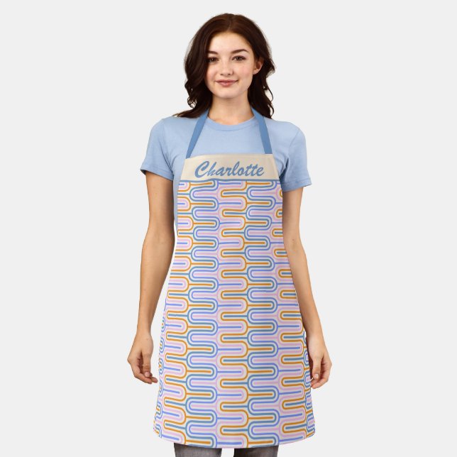 Personalised Name Retro Pastel Geometric Baker Apron (Worn)