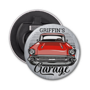 Personalised NAME Retro Red Classic Car Garage Bottle Opener