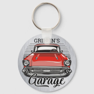 Personalised NAME Retro Red Classic Car Garage Key Ring