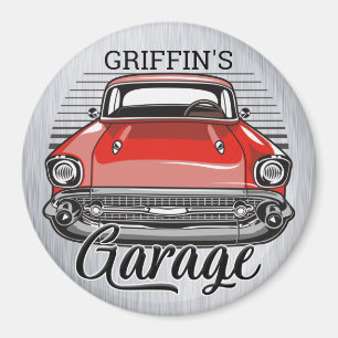 Personalised NAME Retro Red Classic Car Garage Magnet