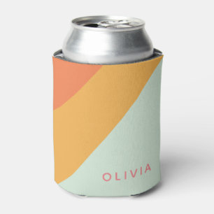 Personalised Name Retro Stripes Pastel Mint Peach Can Cooler
