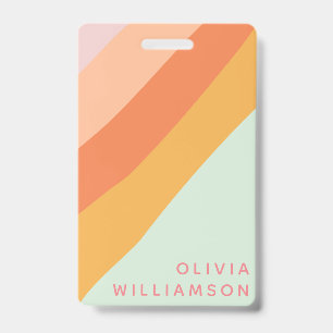 Personalised Name Retro Stripes Pastel Mint Peach ID Badge