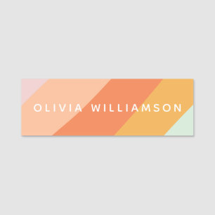 Personalised Name Retro Stripes Pastel Mint Peach Tag
