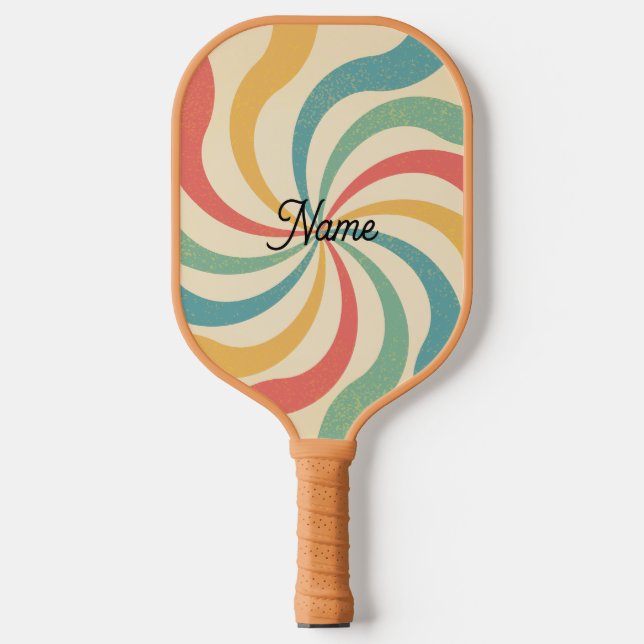 Personalised Name Retro Stripes Typography Pickleball Paddle (Front)