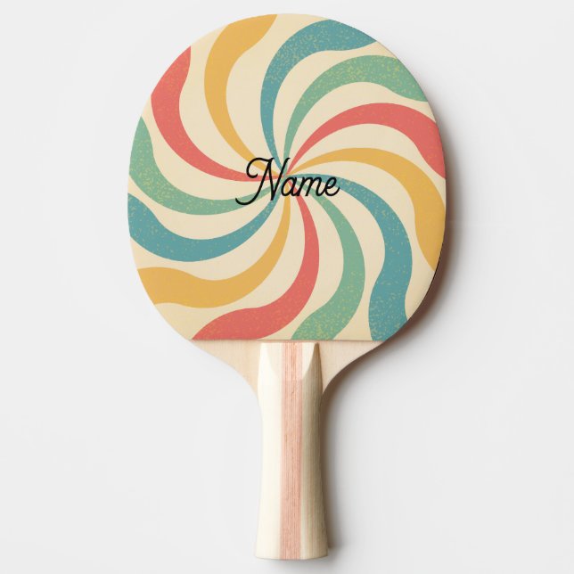 Personalised Name Retro Stripes Typography Ping Pong Paddle (Front)