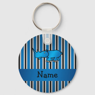 Personalised name rhino blue black stripes key ring