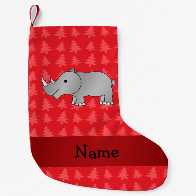 Personalised name rhino red christmas trees small christmas stocking (Front)