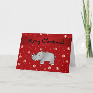 Personalised name rhino red snowflakes holiday card