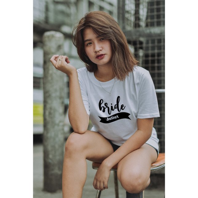 Personalised Name Ribbon Modern Script Bride T-Shirt (Creator Uploaded)