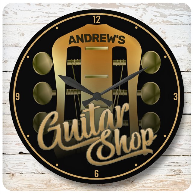 Personalised NAME Rock Music Guitar Shop Musician Large Clock (Creator Uploaded)