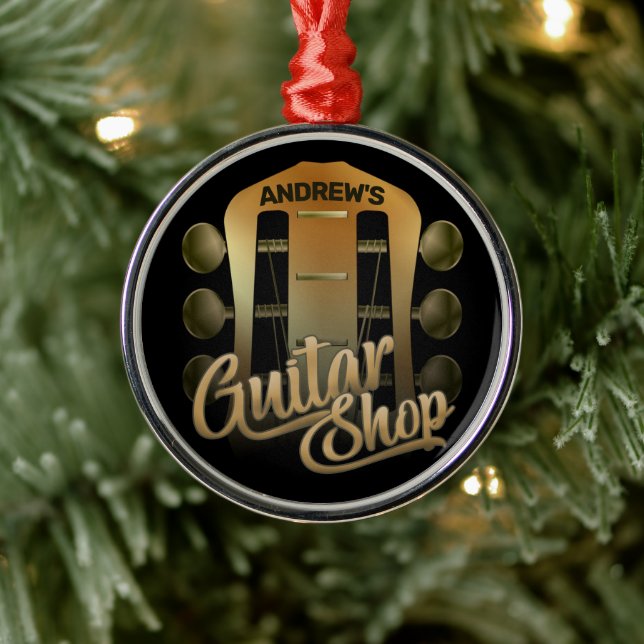 Personalised NAME Rock Music Guitar Shop Musician Metal Ornament (Tree)