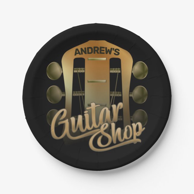 Personalised NAME Rock Music Guitar Shop Musician Paper Plate (Front)