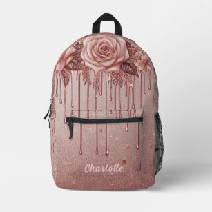 Personalised Name Rose Gold Dripping Glitter Printed Backpack