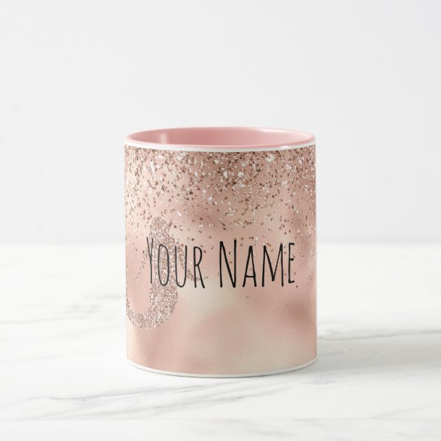Personalised Name Rose Gold Glitter Mermaid Mug (Center)